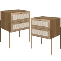 Kit 02 Mesas De Cabeceira 02 Gavetas Com Telinha Industrial Indy A03 Hanover Dourado Kit 02 Mesas De Cabeceira 02 Gavetas Com Telinha Industrial Indy A03 Hanover Dourado