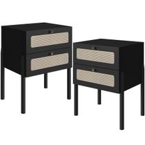 Kit 02 Mesas De Cabeceira 02 Gavetas Com Telinha Pés Madeira Moss A03 Nero Preto