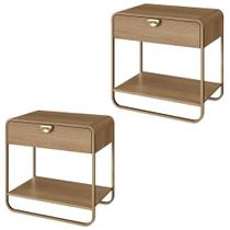 Kit 02 Mesas De Cabeceira 1 Gaveta Organica 60 Cm 28061 Artesano Hanover Dourado Kit 02 Mesas De Cabeceira 1 Gaveta Organica 60 Cm 28061 Artesano Hanover Dourado