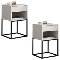 Kit 02 Mesas de Cabeceira Lateral Sofia Industrial Pé de Aço 1 Gaveta Corrediça Telescópica 1 Nicho - LH Móveis
