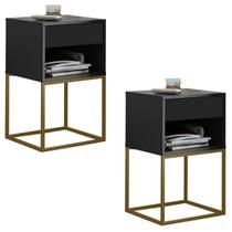 Kit 02 Mesas de Cabeceira Lateral Sofia Industrial Pé de Aço 1 Gaveta Corrediça Telescópica 1 Nicho - LH Móveis