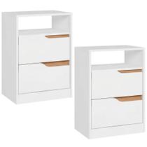 Kit 02 Mesas de Cabeceira Moderna 2 Gavetas 1 Nicho Lody A04 Flex Branco Freijó - Lyam Decor