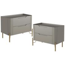 Kit 02 Mesas De Cabeceira Orgânica 2 Gavetas Pés Industrial Dourado Bliss I03 Grigio - Lyam Decor