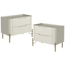 Kit 02 Mesas De Cabeceira Orgânica 2 Gavetas Pés Industrial Dourado Bliss I03 Luna - Lyam Decor