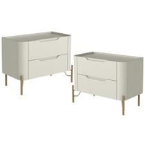 Kit 02 Mesas De Cabeceira Orgânica 2 Gavetas Pés Industrial Dourado Bliss I03 Luna - Lyam Decor