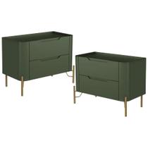 Kit 02 Mesas De Cabeceira Orgânica 2 Gavetas Pés Industrial Dourado Bliss I03 Musgo - Lyam Decor Kit 02 Mesas De Cabeceira Orgânica 2 Gavetas Pés Industrial Dourado Bliss I03 Musgo - Lyam Decor