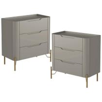 Kit 02 Mesas De Cabeceira Orgânica 3 Gavetas Pés Industrial Dourado Bliss I03 Grigio - Lyam Decor Kit 02 Mesas De Cabeceira Orgânica 3 Gavetas Pés Industrial Dourado Bliss I03 Grigio - Lyam Decor