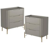 Kit 02 Mesas De Cabeceira Orgânica 3 Gavetas Pés Industrial Dourado Bliss I03 Grigio - Lyam Decor Kit 02 Mesas De Cabeceira Orgânica 3 Gavetas Pés Industrial Dourado Bliss I03 Grigio - Lyam Decor