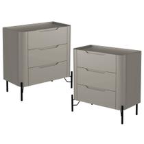 Kit 02 Mesas De Cabeceira Orgânica 3 Gavetas Pés Industrial Preto Bliss I03 Grigio - Lyam Decor Kit 02 Mesas De Cabeceira Orgânica 3 Gavetas Pés Industrial Preto Bliss I03 Grigio - Lyam Decor