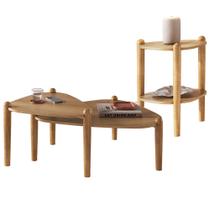 Kit 02 Mesas de Centro e 01 Mesa Lateral Pés Madeira Trium A03 Hanover Roble - Lyam Decor
