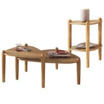 Kit 02 Mesas de Centro e 01 Mesa Lateral Pés Madeira Trium A03 Hanover Roble - Lyam Decor