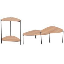 Kit 02 Mesas de Centro e 01 Mesa Lateral Pés Metálicos Adek A03 Hanover Preto - Lyam Decor