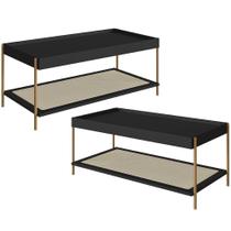 Kit 02 Mesas De Centro Para Sala De Estar Industrial Indy A03 Nero Dourado