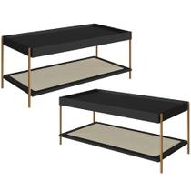 Kit 02 Mesas de Centro Para Sala de Estar Industrial Indy A03 Nero Dourado - Lyam Decor