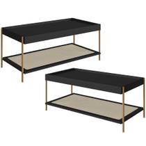 Kit 02 Mesas de Centro Para Sala de Estar Industrial Indy A03 Nero Dourado - Lyam Decor