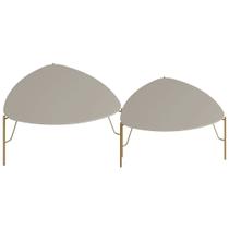 Kit 02 Mesas de Centro Para Sala de Estar Pés Industrial Dourado Alef I03 Grigio - Lyam Decor