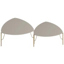 Kit 02 Mesas de Centro Para Sala de Estar Pés Industrial Dourado Alef I03 Grigio - Lyam Decor