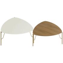 Kit 02 Mesas de Centro Para Sala de Estar Pés Industrial Dourado Alef I03 Louro Luna - Lyam Decor