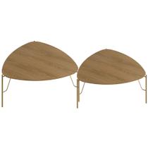 Kit 02 Mesas de Centro Para Sala de Estar Pés Industrial Dourado Alef I03 Louro - Lyam Decor Kit 02 Mesas de Centro Para Sala de Estar Pés Industrial Dourado Alef I03 Louro - Lyam Decor