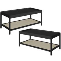 Kit 02 Mesas de Centro Para Sala de Estar Pés Madeira Moss A03 Nero Preto - Lyam Decor