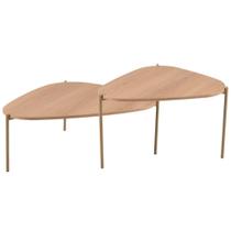 Kit 02 Mesas De Centro Para Sala De Estar Pés Metálicos Adek A03 Hanover Dourado - Lyam Decor