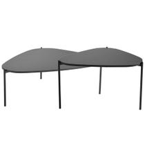 Kit 02 Mesas de Centro Para Sala de Estar Pés Metálicos Adek A03 Nero Preto - Lyam Decor