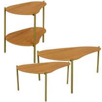 Kit 02 Mesas de Centro Para Sala e Mesa Lateral Orgânica Industrial Hagar D03 Freijó - Lyam Decor