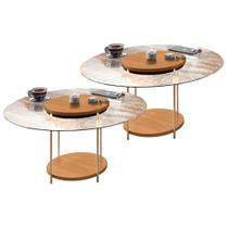 Kit 02 Mesas de Centro Para Sala Redonda Tampo Vidro Pés Aço Allure B01 Cinamomo - Lyam Decor Kit 02 Mesas de Centro Para Sala Redonda Tampo Vidro Pés Aço Allure B01 Cinamomo - Lyam Decor