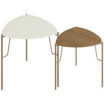 Kit 02 Mesas Laterais Para Sala de Estar Pés Industrial Dourado Alef I03 Louro Luna - Lyam Decor Kit 02 Mesas Laterais Para Sala de Estar Pés Industrial Dourado Alef I03 Louro Luna - Lyam Decor