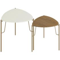 Kit 02 Mesas Laterais Para Sala de Estar Pés Industrial Dourado Alef I03 Louro Luna - Lyam Decor