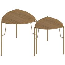 Kit 02 Mesas Laterais Para Sala de Estar Pés Industrial Dourado Alef I03 Louro - Lyam Decor Kit 02 Mesas Laterais Para Sala de Estar Pés Industrial Dourado Alef I03 Louro - Lyam Decor