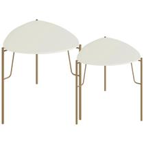 Kit 02 Mesas Laterais Para Sala de Estar Pés Industrial Dourado Alef I03 Luna - Lyam Decor