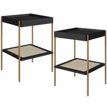 Kit 02 Mesas Lateral Para Sala De Estar Industrial Indy A03 Nero Dourado Kit 02 Mesas Lateral Para Sala De Estar Industrial Indy A03 Nero Dourado