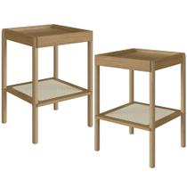 Kit 02 Mesas Lateral Para Sala de Estar Pés Madeira Moss A03 Hanover Roble - Lyam Decor