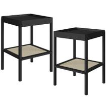 Kit 02 Mesas Lateral Para Sala De Estar Pés Madeira Moss A03 Nero Preto