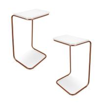 Kit 02 Mesas Lateral Tampo Multiuso Para Sofá Base Bronze J01 - D'Rossi