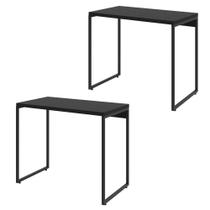Kit 02 Mesas Para Escritório e Home Office Industrial Aspen 90 cm C01 Onix - Lyam Decor