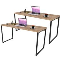 Kit 02 Mesas Para Escritório Home Office Estilo Industrial Form 150 cm Carvalho - Lyam Decor