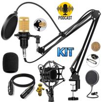 Kit 02 Microfone Para Podcast Condensador Com Cabo 5 Metros XLR Balanceado