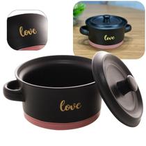 Kit 02 Mini Caçarolas De Servir Sopa Caldo 450ml Cerâmica Preto Matt/rosa Wolff