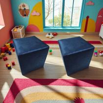 Kit 02 Mini Puff Banqueta Quadrado Decorativo material sintético e Suede