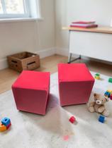 Kit 02 Mini Puff Banqueta Quadrado Decorativo material sintético e Suede