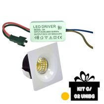 Kit 02 mini spot 3w luz quente led embutir 3000k p/ movel planejado saca gesso (mini lazer)