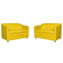 Kit 02 Namoradeira Decorativa Tilla Pés Cromados Suede Amarelo - DS Estofados Kit 02 Namoradeira Decorativa Tilla Pés Cromados Suede Amarelo - DS Estofados