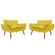 Kit 02 Namoradeira Poltrona Sofá decorativa 02 Lugares Opalla Pés Palito Amarelo - DS Estofados