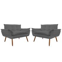 Kit 02 Namoradeira Poltrona Sofá decorativa 02 Lugares Opalla Pés Palito Cinza - DS Estofados