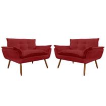 Kit 02 Namoradeira Poltrona Sofá decorativa 02 Lugares Opalla Pés Palito Vermelho - DS Estofados