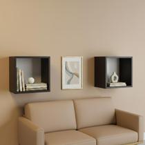 Kit 02 Nichos 25x25 Preto MDF Decoração Sala Escritório Quarto Cozinha Banheiro