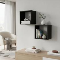 Kit 02 Nichos 30x30 Preto MDF Decoração Sala Quarto Cozinha Banheiro