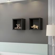 Kit 02 Nichos MDF 20x20cm Preto Decoração Sala Quarto Cozinha Banheiro Escritório